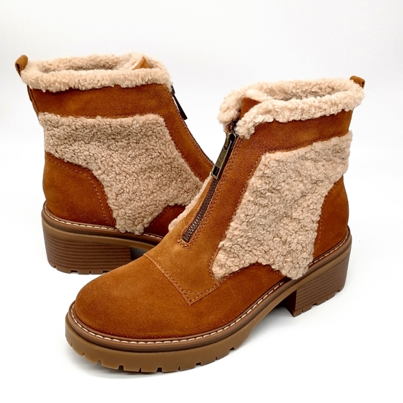 Naturalizer Jett Ankle Boots Brown Shearling Suede Winter Women's Size 9 - Picture 1 of 5